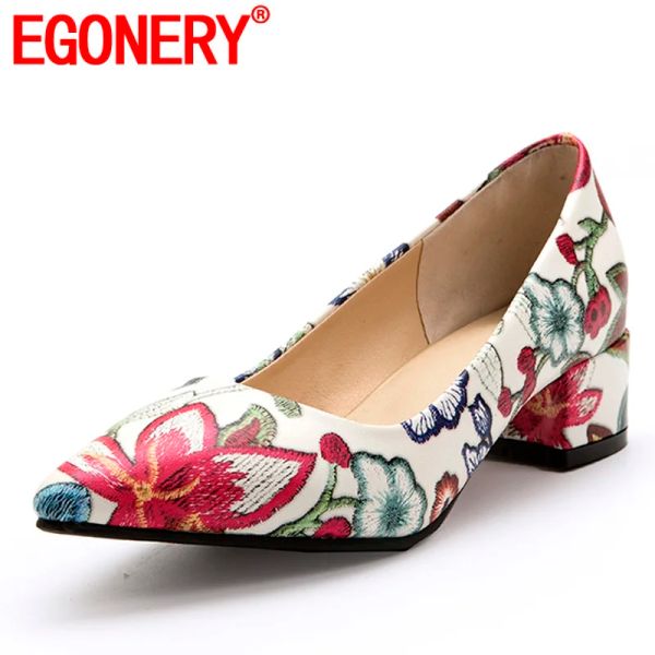 Сапоги Egonery Wedding Shoes Fashion Floral Prin Print Parts насосы 3 см низкие каблуки заостренные ноги Slipon мелкие женщины насосы 3245 плюс размер