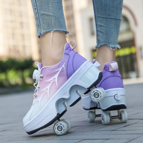 Botlar Deform Roller Skate Ayakkabıları 4 Tekerlekli Paten Profesyonel Çift Sıra Patenler Gençlik Erkek Kadın Spor Keyarları Parkour Deformasyon Ayakkabıları Hediye