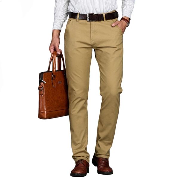 Мужские брюки, хлопковые повседневные эластичные мужские брюки, мужские длинные прямые, высокое качество, 3 цвета, брючный костюм больших размеров 42, 44, 240226