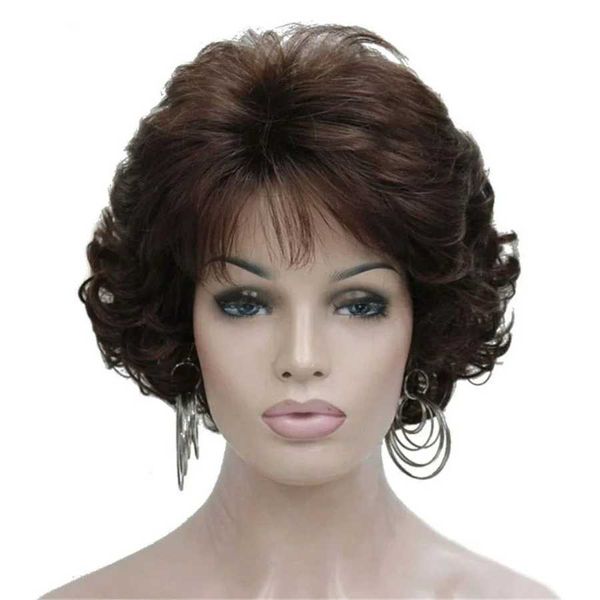 Parrucche sintetiche Parrucca ondulata corta riccia grigia slivery Parrucche sintetiche premium importate al 100% per capelli castani per donna 240328 240327