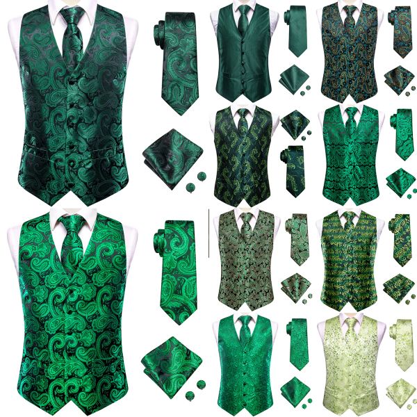 Coletes Green Mint Sage Silk Mens Colete Gravata Conjunto Sem Mangas Jaqueta Terno Colete Gravata Hanky Abotoaduras Casamento Negócio Oversized Presente