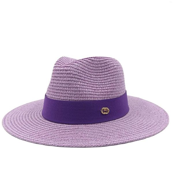 Berretti Estate Nastro colorato Cappello da donna Cappello da sole in paglia Jazz Cappello da sole per il tempo libero all'aperto Ombrello Panama Falso