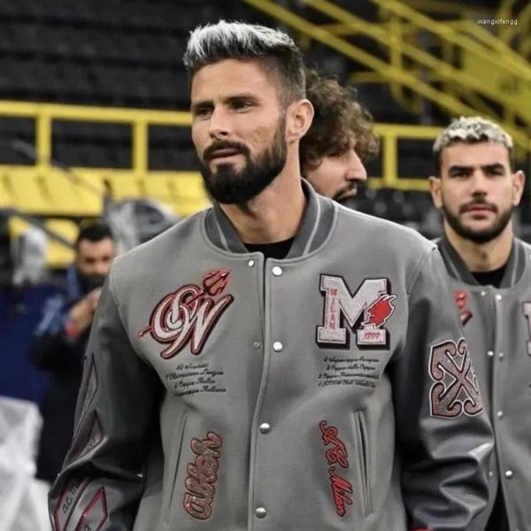 Jaquetas masculinas pesadas letras bordadas tijolo uniformes de beisebol para homens e mulheres americano outono inverno retro moda tendência ins tops