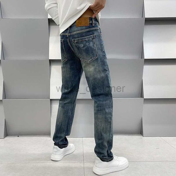 Jeans masculinos designer jeans outono e inverno jeans homens algodão primavera edição coreana magro ajuste preto high end calças azuis europeias