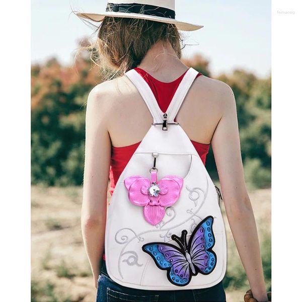 Schultaschen 2024 Frauen Anti-Diebstahl Brusttasche Stickerei Weiche Doppelreißverschluss Schmetterling Schulter Mode Rucksack Reisen Täglich