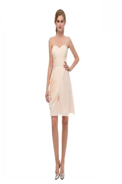 Barato Chiffon Querida Curto Vestido de Dama de Honra Champagne Ruffle Sexy Zipper Voltar Vestidos de Convidados de Casamento Dama de Honra Dress3831721