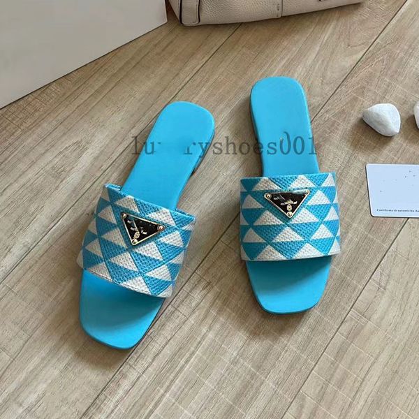 Donna uomo prad triangolo Pantofole Designer Sandalo Scarpe di lusso in tessuto Pantofola ricamata sandalo piscina Moda Casual tacco piatto Slide Summe mocassino slider esterno 3.7 06