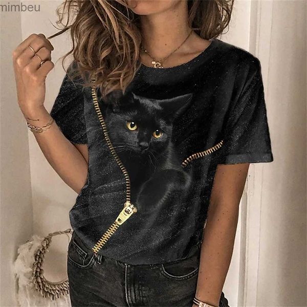 Kadın T-Shirt Moda Kadın Tişört 3d Kaii Kedi Baskı Tees Tops 2022 Yeni Harujuku Hayvan Kısa Kol Tişört Büyük Boy Gevşek Kadın Clothesc24319