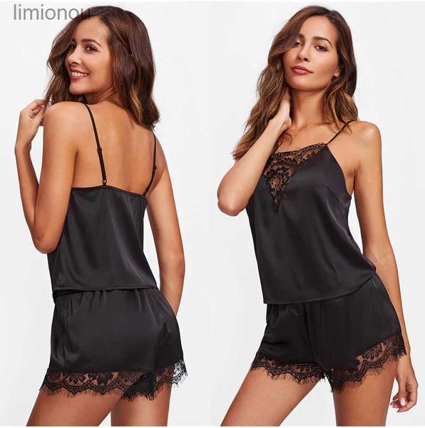 Indumenti da notte da donna Hot Ladies Sleepwear Donna Lingerie sexy Pigiama in raso di pizzo Set Elegante top senza maniche e pantaloncini Abito da notte Pj Set intimoC24319