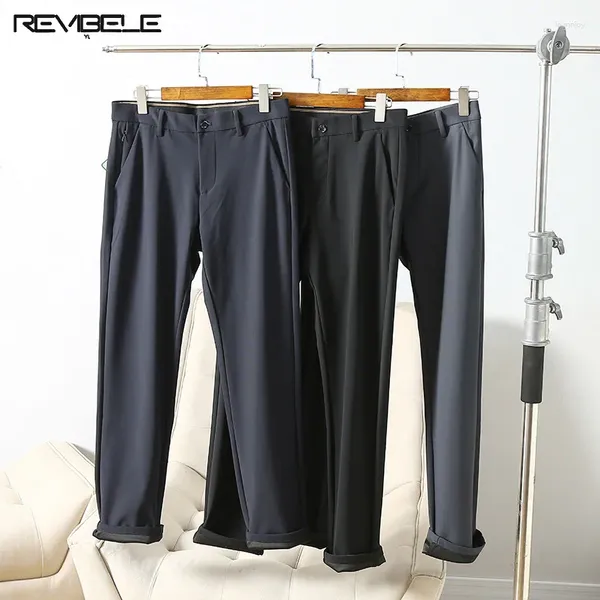 Calças masculinas homens casual cor sólida perna reta magro ajuste calças de negócios commuting terno primavera elástico anti-rugas pantaloons