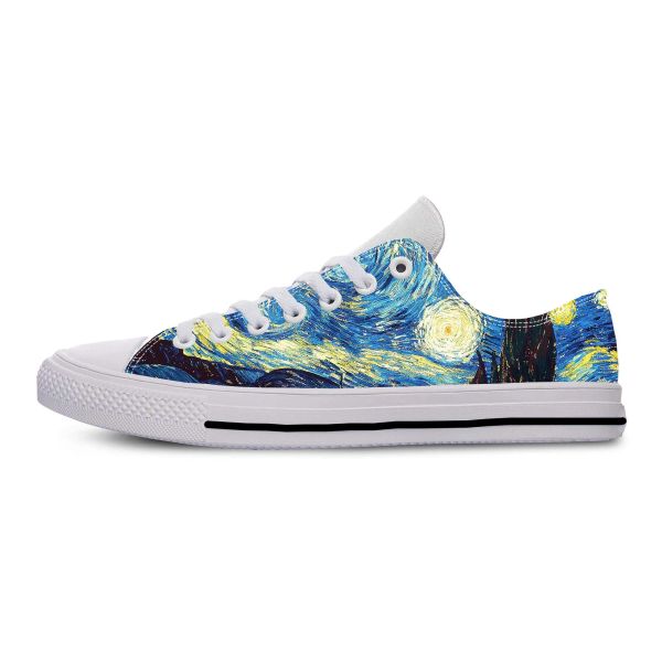 Sapatos Vincent van Gogh Starry Night Pintura a óleo Moda Sapatos de pano casual Top de baixa confortável impressão 3D impressão 3D Mulheres tênis