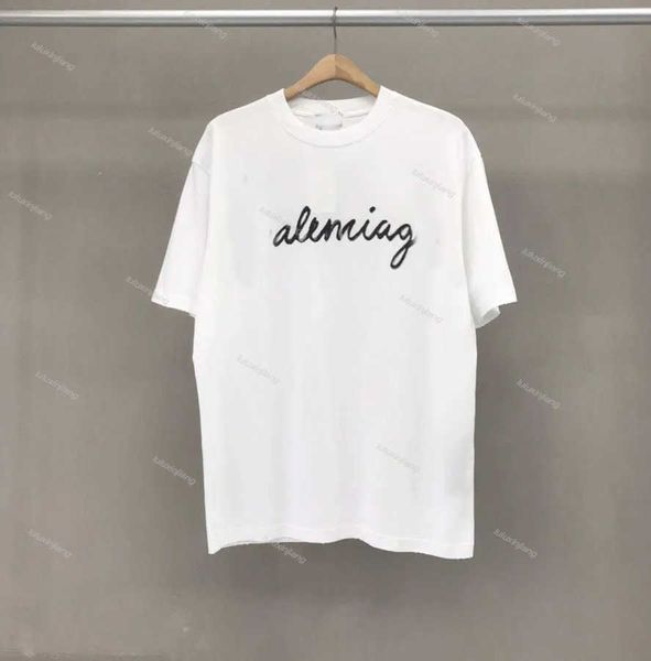 Designer graffiti balanciagas cursive assinatura t camisa sorridente esporte impresso marca das mulheres dos homens camisetas letras frontais mulher t camisas