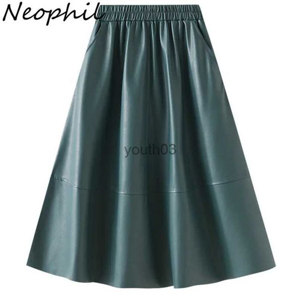 Gonne Skorts Neophil Sarong Latex Donna Gonne invernali con tasche Retro 2023 Solido nero PU Ecopelle Patchwork A-Line Gonna longuette S220707 240319