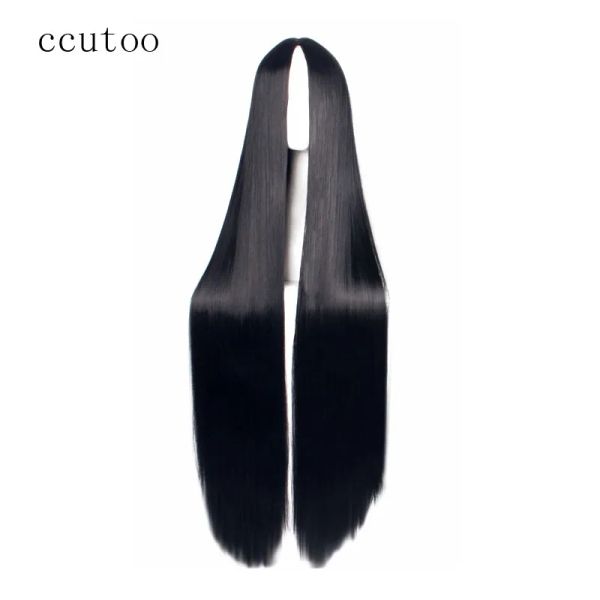 Wigs ccutoo 100 cm Black/bianco lungo la parte centrale dritta della parte sintetica di resistenza di resistenza al calore Cosplay Wigs Full Wigs Uccidi Qianmo