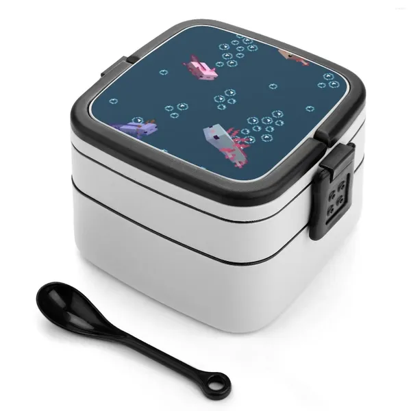 Stoviglie Axolotl Custodia per telefono Doppio strato Bento Box Contenitore portatile Materiale Pp Blu Pranzo personalizzato