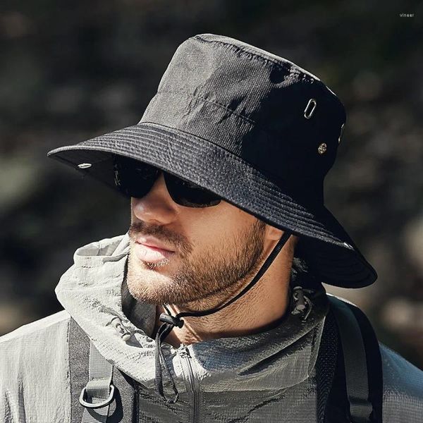 Berretti estivi a tesa larga da uomo cappello da pescatore protezione UV impermeabile berretto da sole escursionismo pesca arrampicata cappelli da pescatore safari oversize