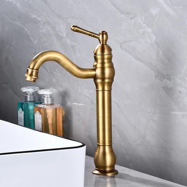 Rubinetti per lavandino del bagno Rubinetto per lavabo in ottone antico Miscelatore per acqua fredda montato su ponte Rubinetti monoforo 4 colori