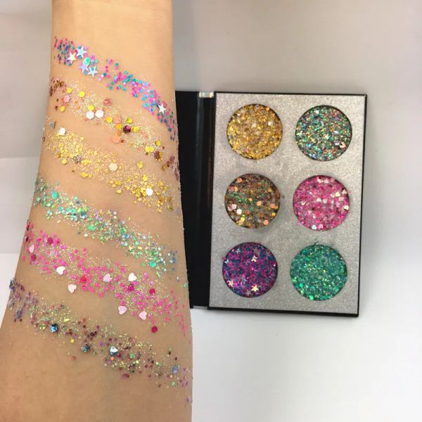 Shadow 2018 Nuovi 6 colori Iniezioni di glitter Palette di ombretti glitter pressati Diamond Rainbow Shimmer Makeup Palette Ombretto Pallete