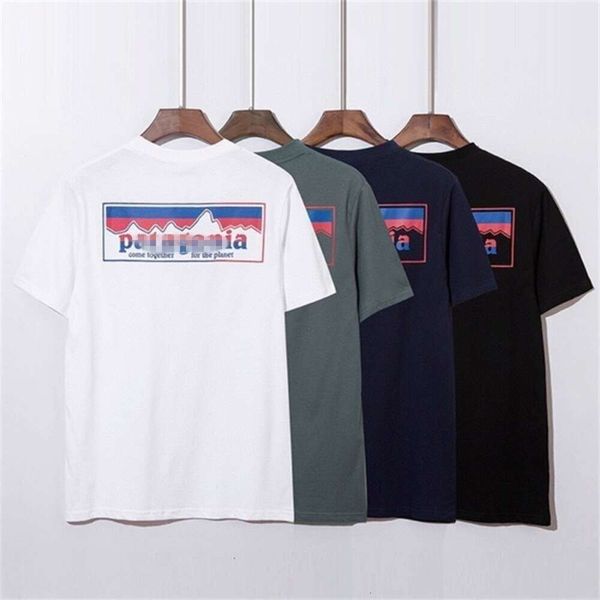 Camiseta masculina designer 2024 novo verão azul vermelho montanha impresso masculino e feminino em torno do pescoço manga curta camiseta