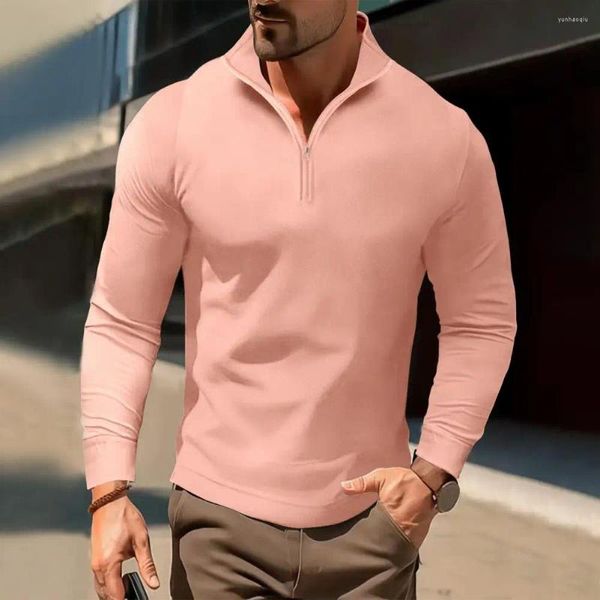 Felpe con cappuccio da uomo Felpa a maniche lunghe Camicia da uomo alla moda con cerniera e colletto alla coreana Pullover morbido e aderente per l'abbigliamento autunnale primaverile