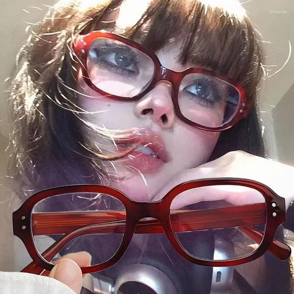 Sonnenbrille Vintage Rot Quadrat Oval Rahmen Anti Blaues Licht Gläser Retro Leopard Dicke Einfache Augen Weibliche Augenschutz Brillen