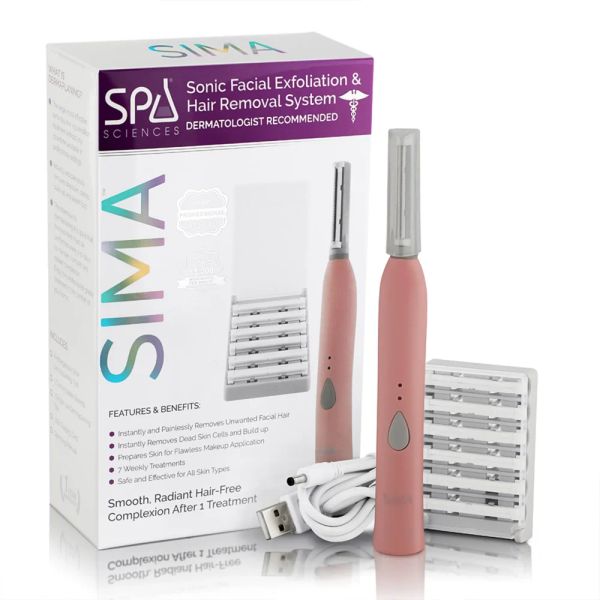 Dispositivo spa ciências sima sonic dermaplaning ferramenta para esfoliação facial indolor pêssego fuzz remoção rosa escovas de limpeza facial