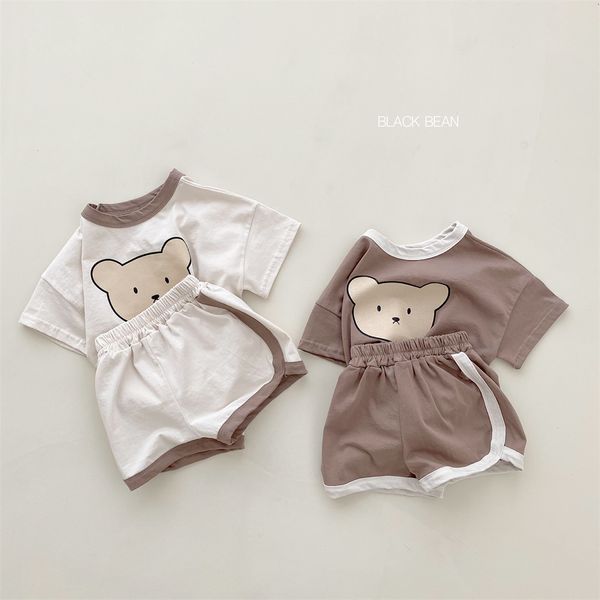 Ins новый летний детский уличный повседневный комплект с короткими рукавами и шортами для малышей, для маленьких мальчиков и девочек, милый медвежонок, мягкая детская одежда из 100% хлопка, костюм