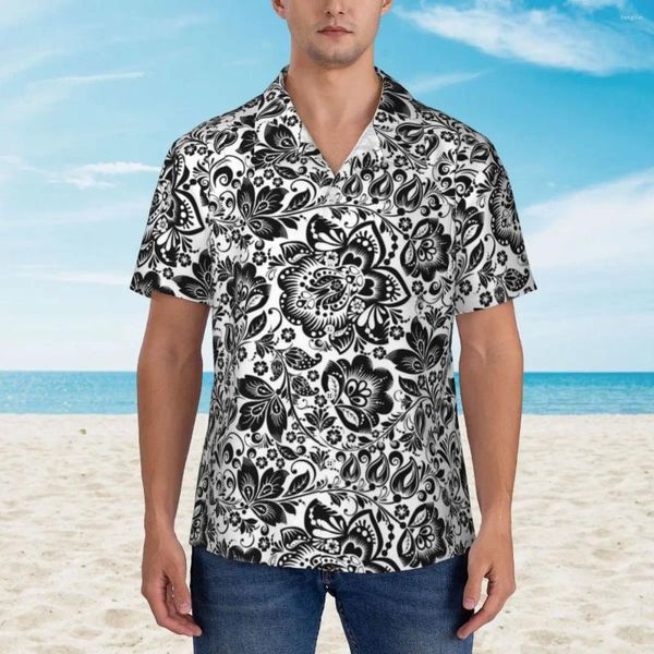 Herren-Freizeithemden, weißes Barock-Blumenhemd, Retro-Blumendruck, klassische Hawaii-Mann-Kurzarm-Strand-bequeme, übergroße Blusen