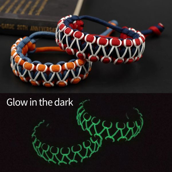 Paracord verstellbares Survival-Notfall-Leuchtmittel im Dunkeln, 550 Paracord-Armband, Fallschirmschnur-Armband, Armband, Camping, Wandern, handgefertigt