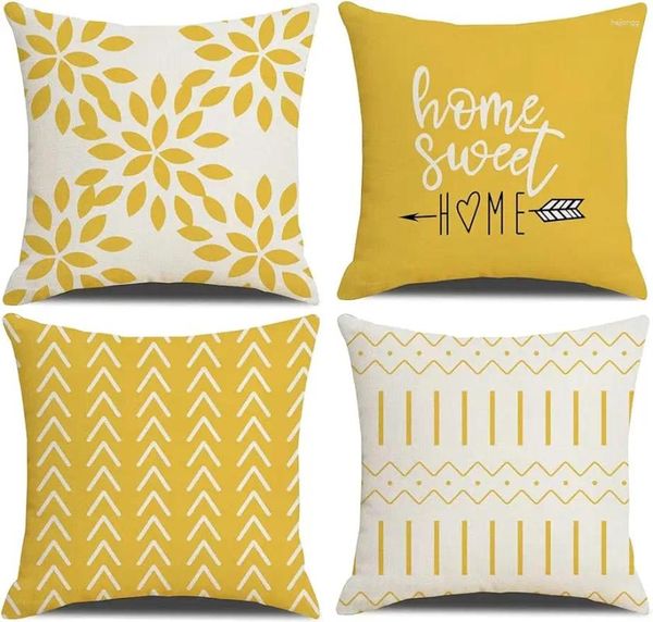 Federa per cuscino 45x45 cm quadrata gialla lettere geometriche decorativa moderna per cuscini soggiorno divano decorazioni per la casa