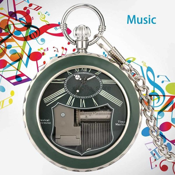 Relógios de pulso Clear Glass Music Pocket Watch Swan Lake Melody Music Watch Antigo Pingente Relógio de Bolso Vintage Relógios de Quartzo para Presente 240319