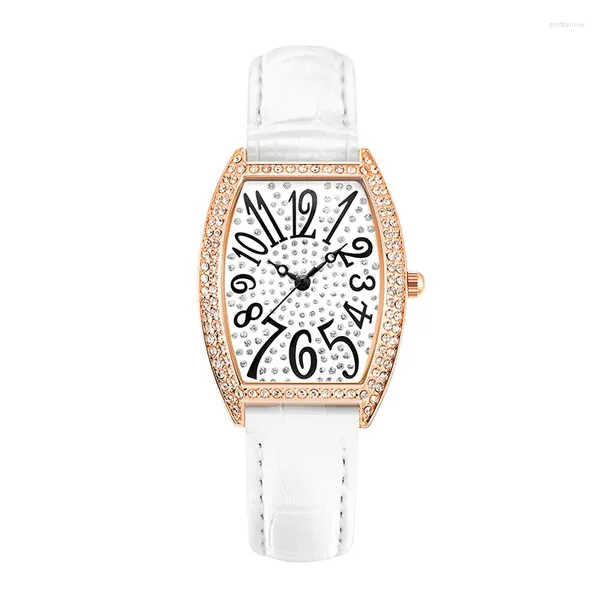 Наручные часы, модные роскошные женские кварцевые часы, кожаный ремешок, бриллиантовые цифры, стильные наручные часы для девочек