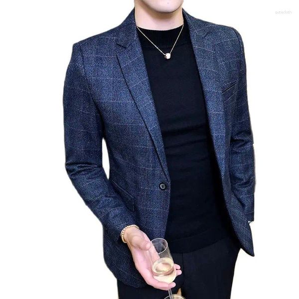 Männer Anzüge 5XL 2024 Vintage Plaid Blazer Britischen Stilvolle Männliche Anzug Jacke Business Casual Eine Taste Für Männer Regular