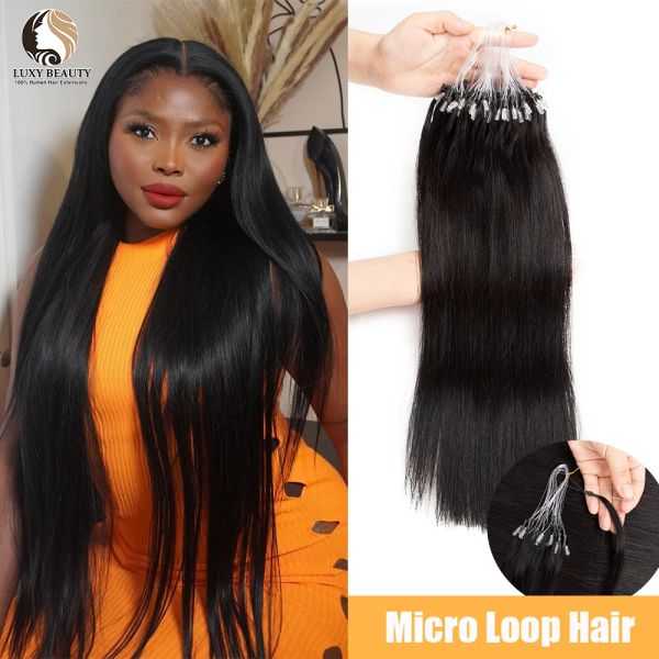 Estensioni Micro Loop Estensione dei capelli umani Estensioni dei capelli lisci brasiliani Remy Micro Perline Anello per le donne Micro Link Capelli 50 fili