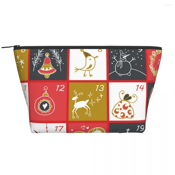 Borse per cosmetici Calendario degli animali di Natale Custodia trapezoidale portatile per trucco quotidiano Custodia per gioielli da viaggio