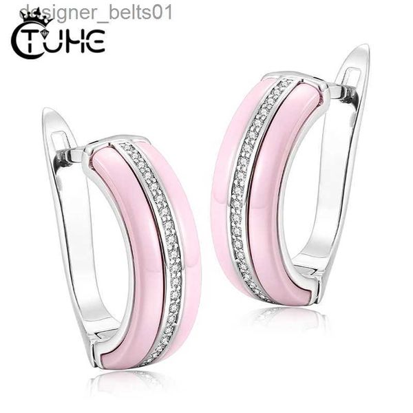 Orecchino da sposa in ceramica moda con perno U She Clip Up Cubic Zirconia per le donne Gioielli per orecchie Nero Bianco Rosa Salute Ceramica ZirconiaC24319