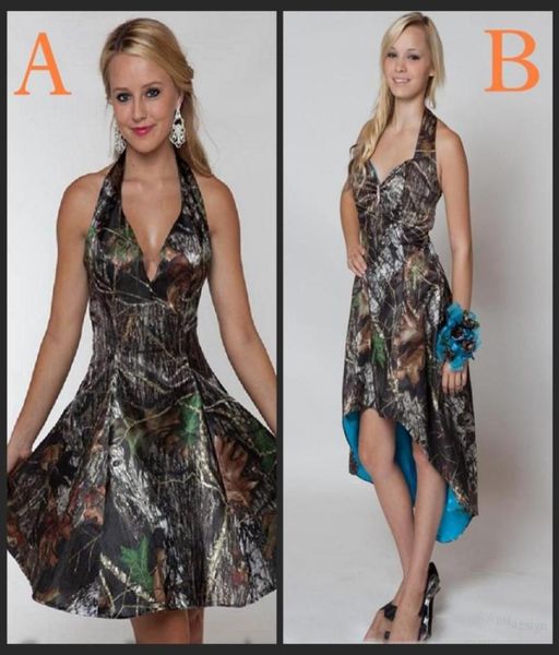 Vestidos de dama de honra 2018 curto camo uma linha vestidos de dama de honra mar praia vestidos de baile halter na altura do joelho sem costas vestido de festa2678480