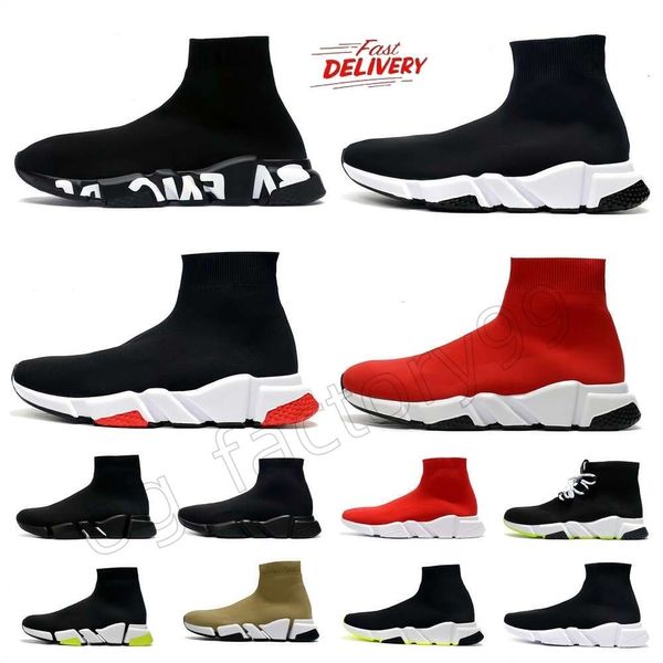 Sapatos de desenhista Plataforma Sneaker Homens Mulheres Tripler S Paris Meias Botas Marca Preto Branco Azul Luz Ruby Graffiti High