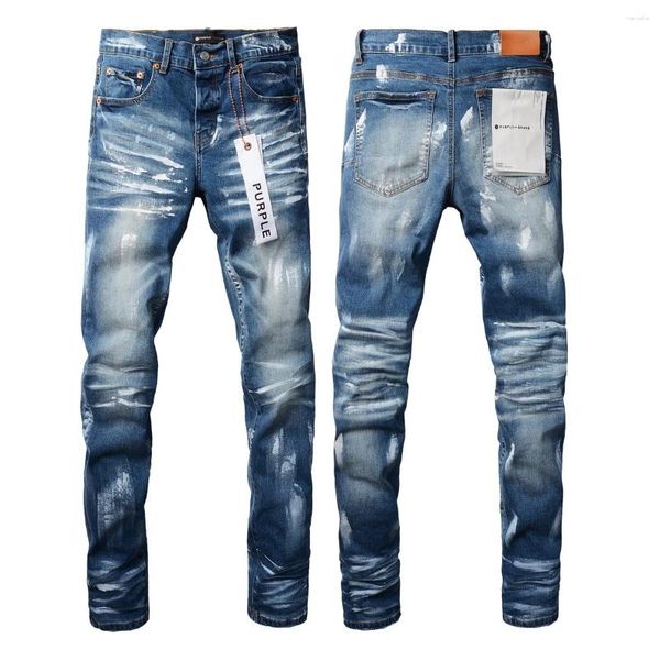 Женские брюки Фиолетовые брендовые джинсовые джинсы с потертой синей краской и облегающим кроем 9051-1 2024 Модный тренд Высокое качество