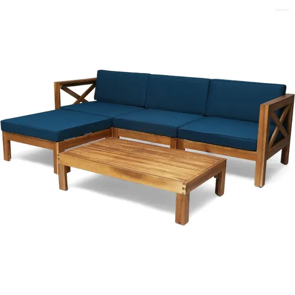 Mobília de acampamento ao ar livre sofá conjunto de 5 peças com folheado de madeira de teca escura adequado para sofás em jardins piscinas e quintal