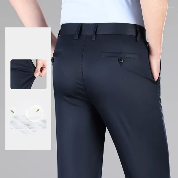 Pantaloni da uomo Estate Casual Lyocell Fresco Ultra-sottile Senza Ferro Anti-rughe Pantaloni Larghi Elastici Dritti da Lavoro Marchio di Abbigliamento