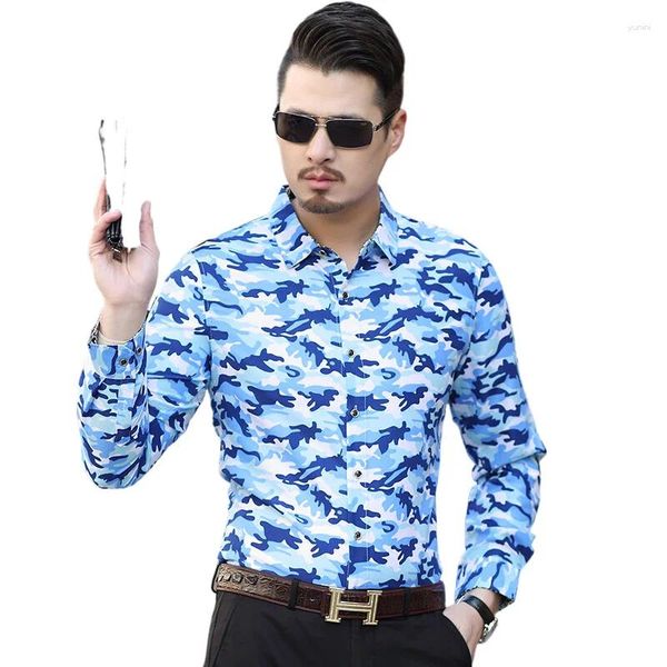 Camicie casual da uomo Camicia a maniche lunghe con stampa mimetica Uomo Business Tempo libero Abito da lavoro all'aperto Moda Slim Taglie forti Abbigliamento