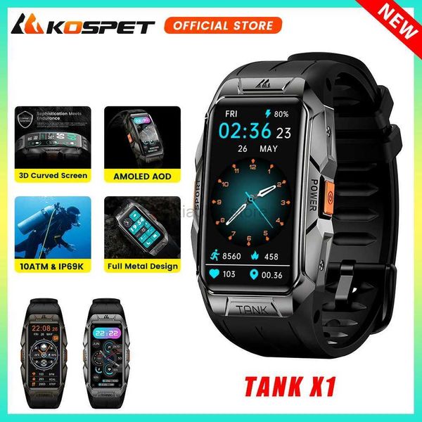 Relógios de pulso 2024 NOVO KOSPET TANK X1 Ultra Militar Homens 10ATM À Prova D 'Água AMOLED AOD 3D Tela de Vidro Curvo Completo 70 Modos Esportivos Bluetooth Smart Watch Mulheres 240319