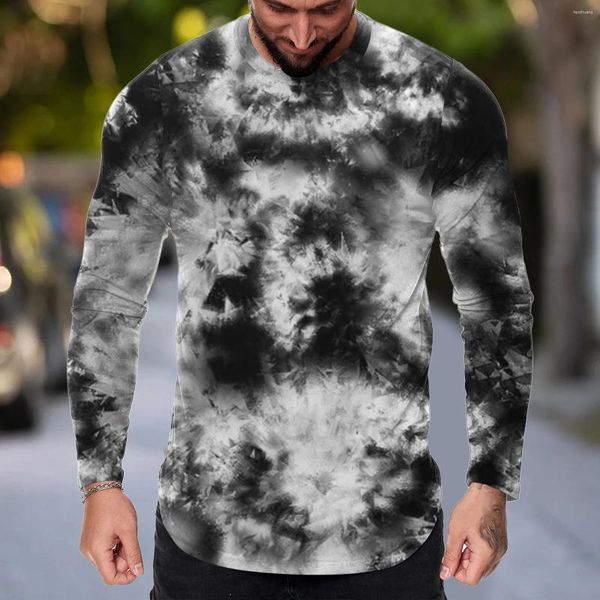 Herren-T-Shirts, langärmelig, T-Shirts für Herren, Frühling und Herbst, dünne Blusen, Batik-Rundhalsausschnitt, lässig, Sport, Fitness-Anzug, männliche Outdoor-Oberteile