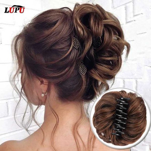 Synthetische Perücken Haarschmuck LUPU Synthetischer Haarknoten Klaue Clip-in-Chignon-Haarteil Lockiges, unordentliches Dutt-Pferdeschwanz-Haargummi-Haarteile für Frauen 240328 240327