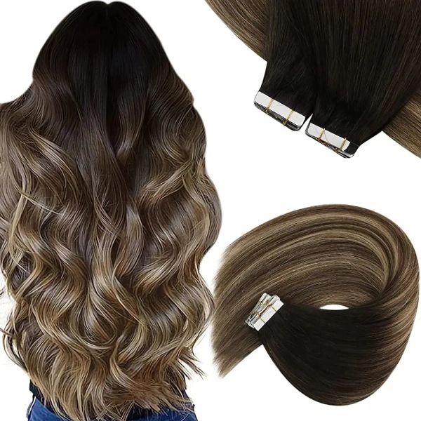 Extensões de cabelo vesunny fita em extensões de cabelo humano preto balayage cabelo humano preto ombre marrom escuro balayage caramelo loiro cabelo liso