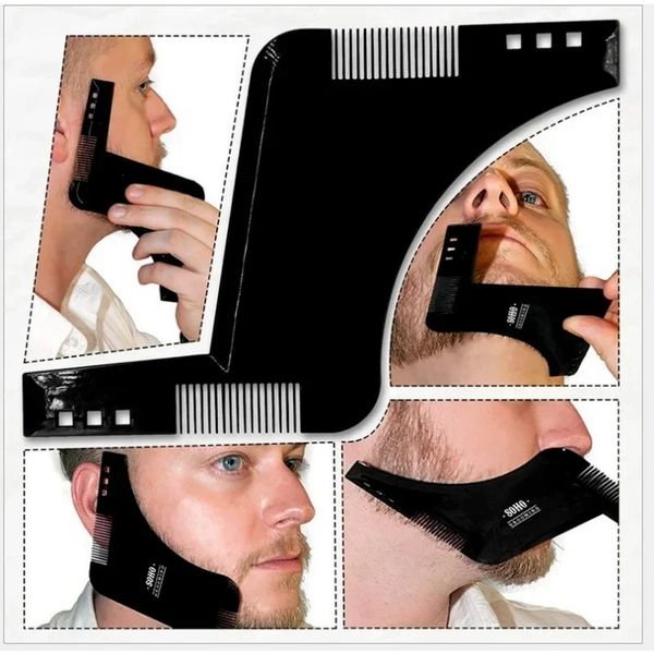 Modelo de estilo de barba de 1pc Modelo de estêncil de barba para homens para homens e flexíveis Fits All-in-One Ferramenta de modelagem de barba