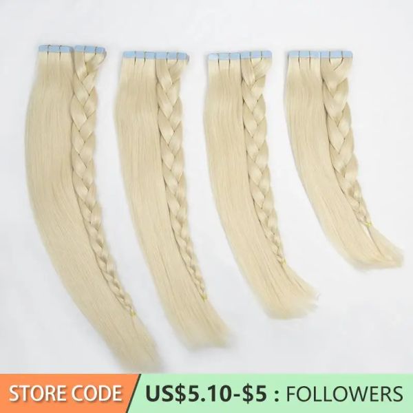 Наращивание платиновой блондинки Лента для наращивания человеческих волос # 60 Бесшовная клейкая лента Ins Прямая 20 шт. 1224-дюймовая лента для наращивания волос