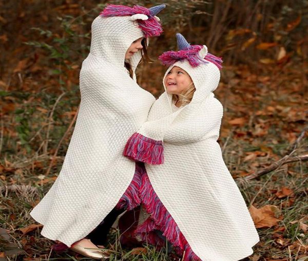 Crianças unicórnio chapéu com capuz borla cobertor xale boné de malha cosplay pogal malha cobertor chapéu capa ljjk10521195154