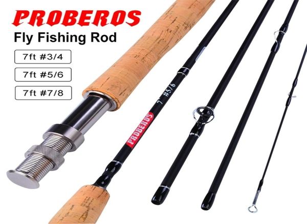 PROBEROS Vara de pesca com mosca 7FT9FT 21M27M Linha de 4 seções wt 34 56 78 Cabo de cortiça macia equipamento 2111188512734